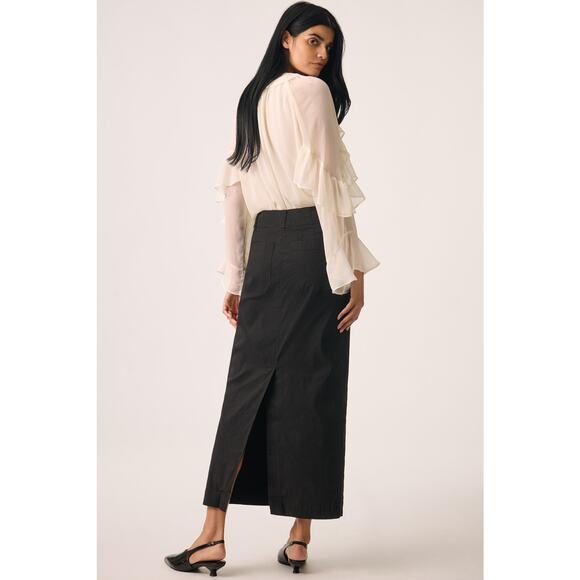 Maeve Black Colette Form Fitting High Rise Front Zip Maxi Skirt S - Picture 6 of 14